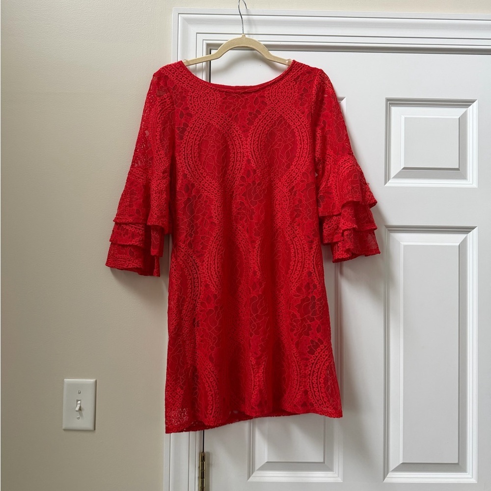 Miami Scarlet Lace Tiered Sleeve Dress